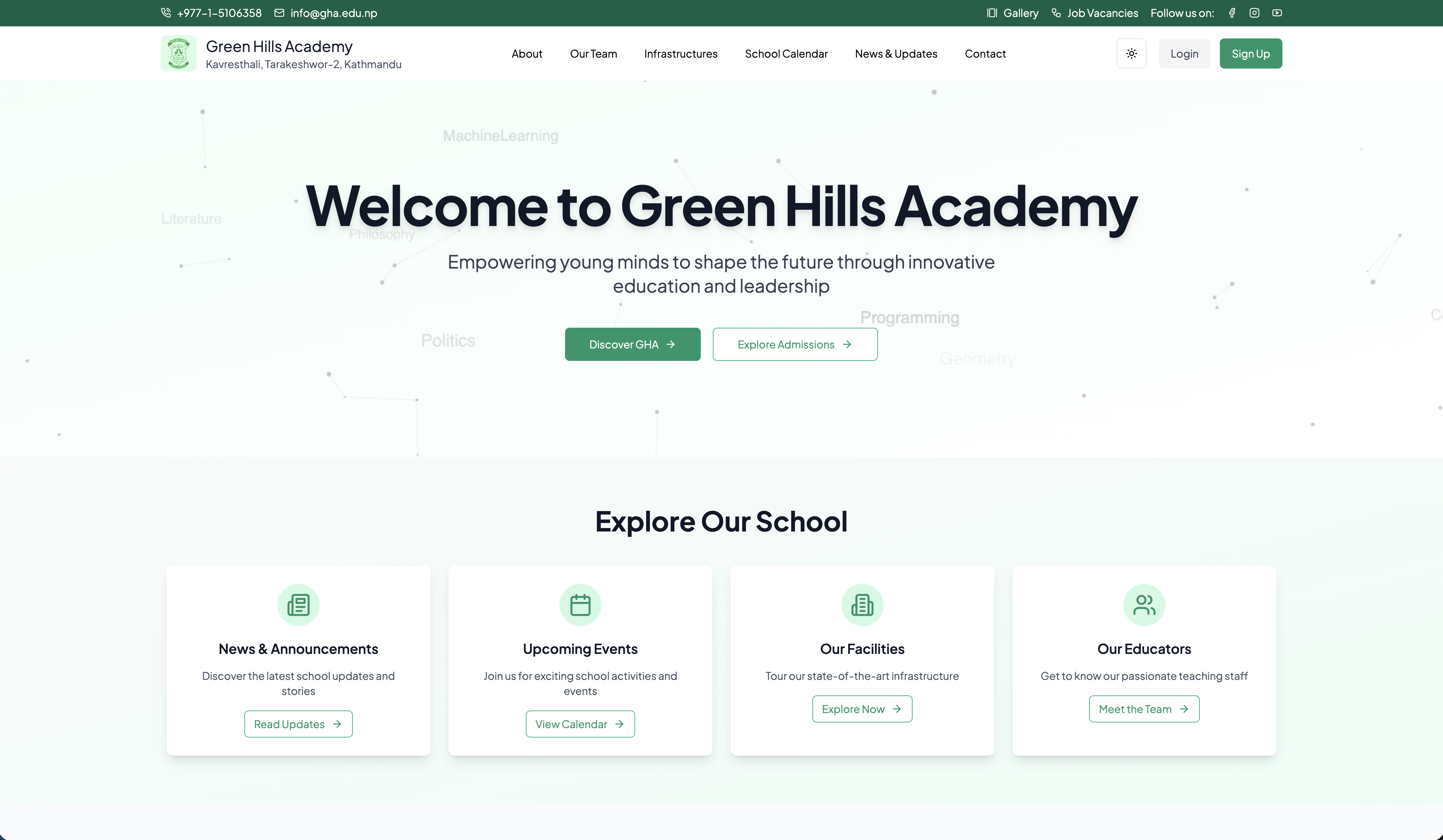 Screenshot of Green Hills Academy project