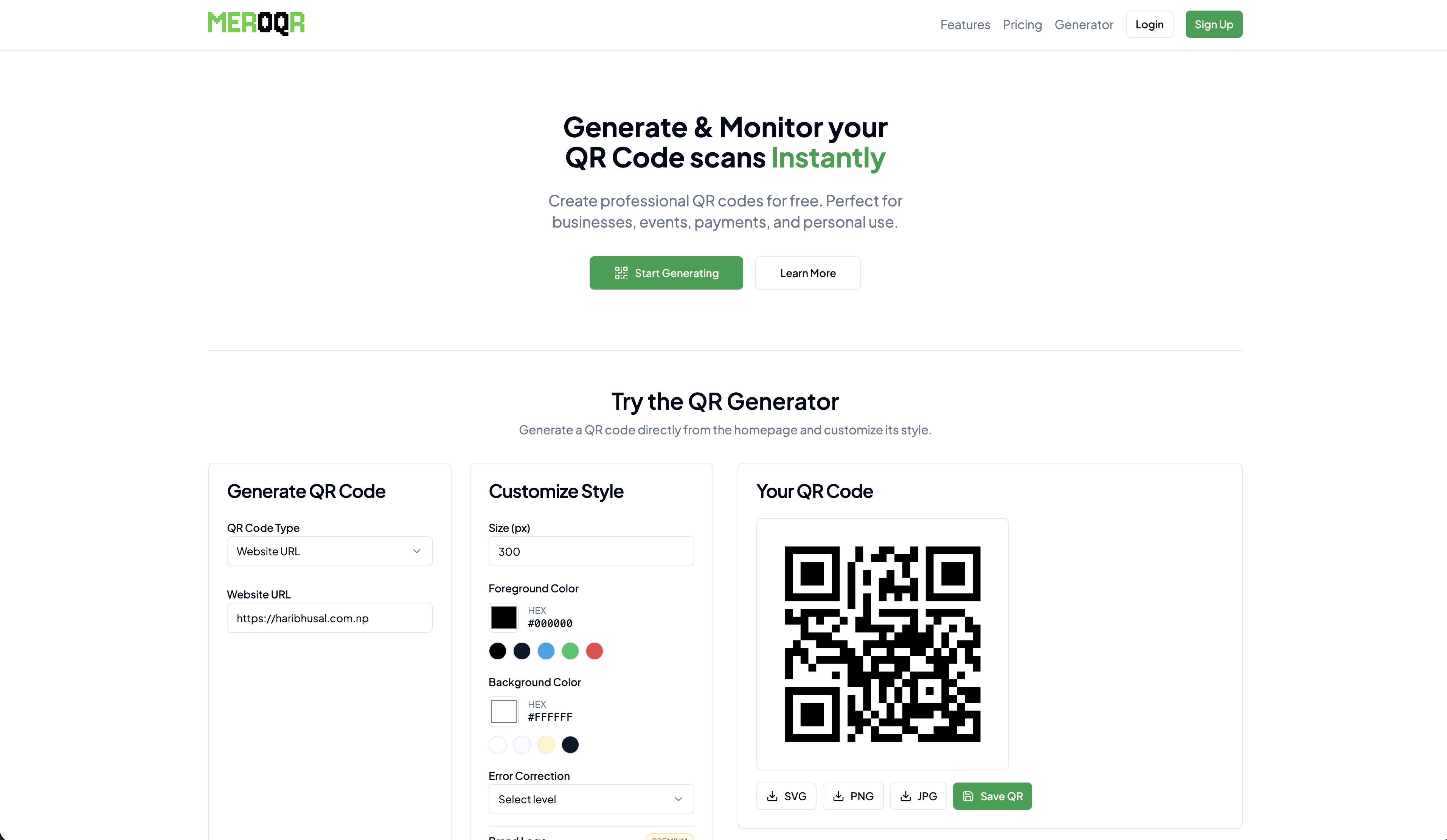 Screenshot of QR Generator project