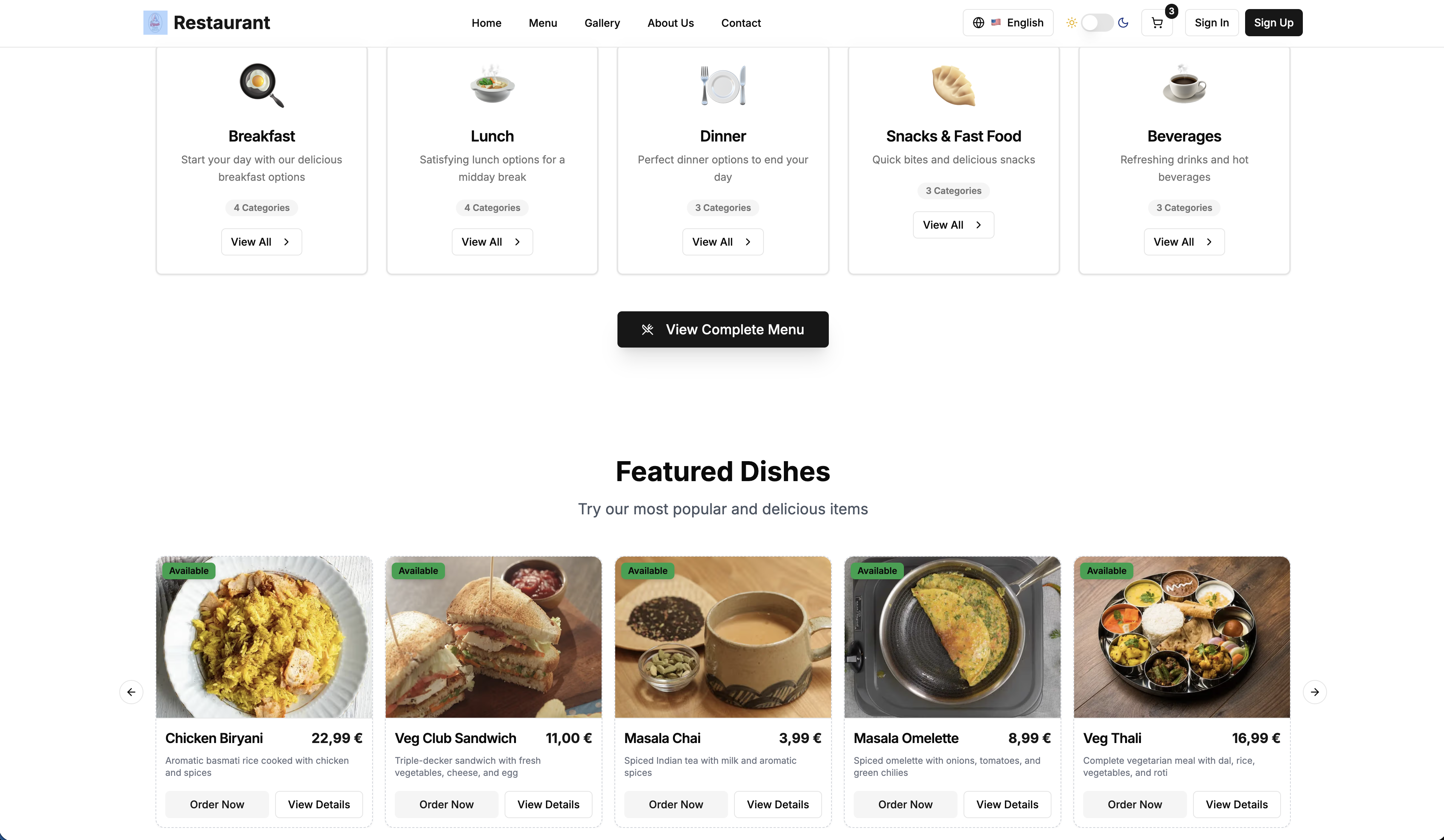 Screenshot of Restaurant CRM project